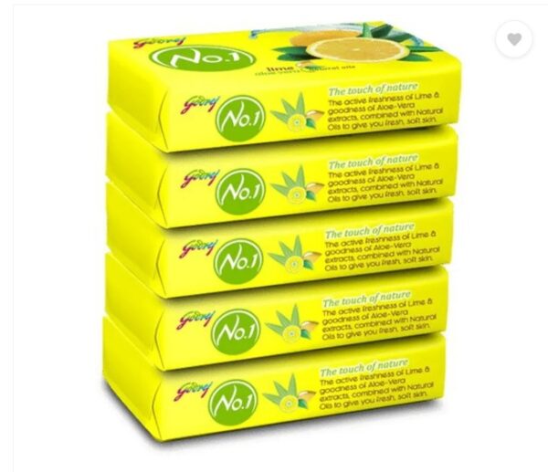 Godrej No.1 Bathing Soap, Soap Lime & Aloe Vera , 100g (Pack of 5)