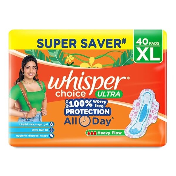 Whisper Choice Sanitary Pads with Wings for Women, XL, 40s Napkins